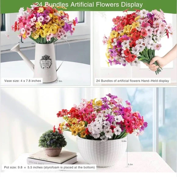 🌸NEW 24 Bundles Artificial Flowers for Outdoor,No Fade Fake Plastic Multicolor - Picture 4 of 8